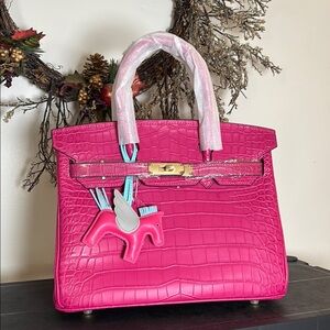 Fushia Croc genuine leather